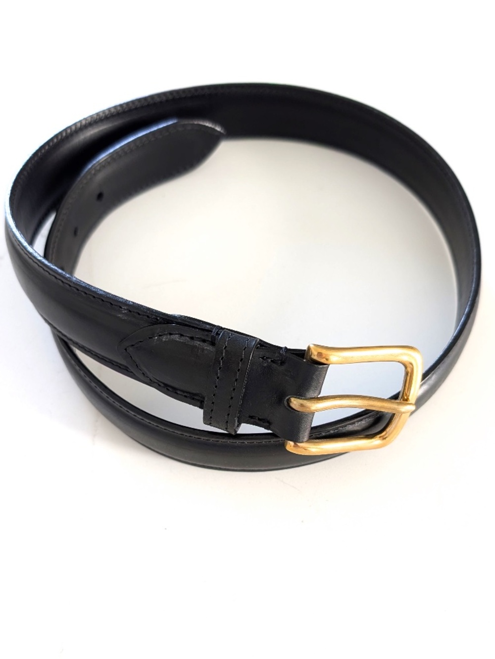 Drakes Black Leather Lined Padded Belt Brass Buckle Size 28/32 UK 3cm ENGLAND